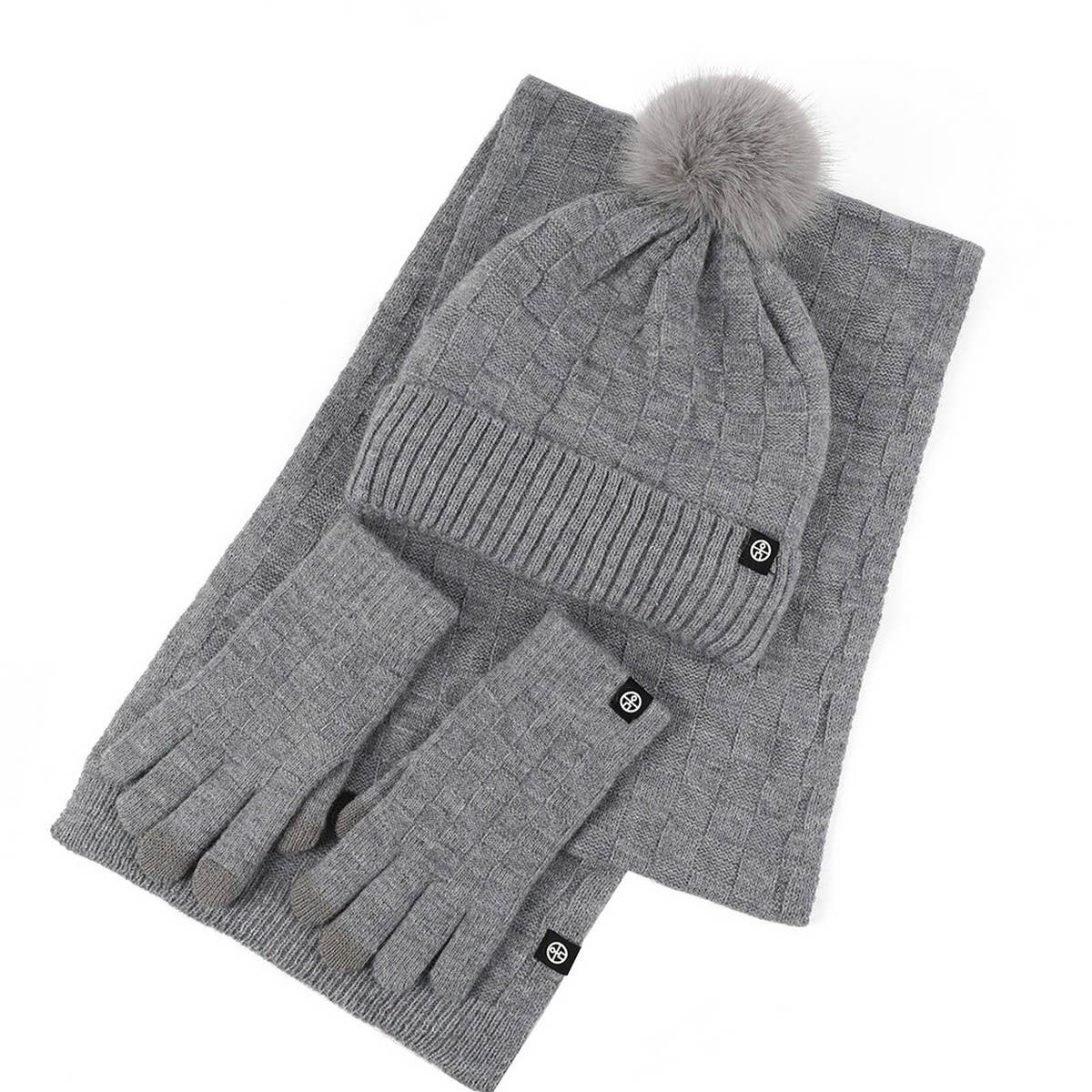 Winter Outdoor Warm Knitted Scarf Three-Piece Set_Cwmm2786