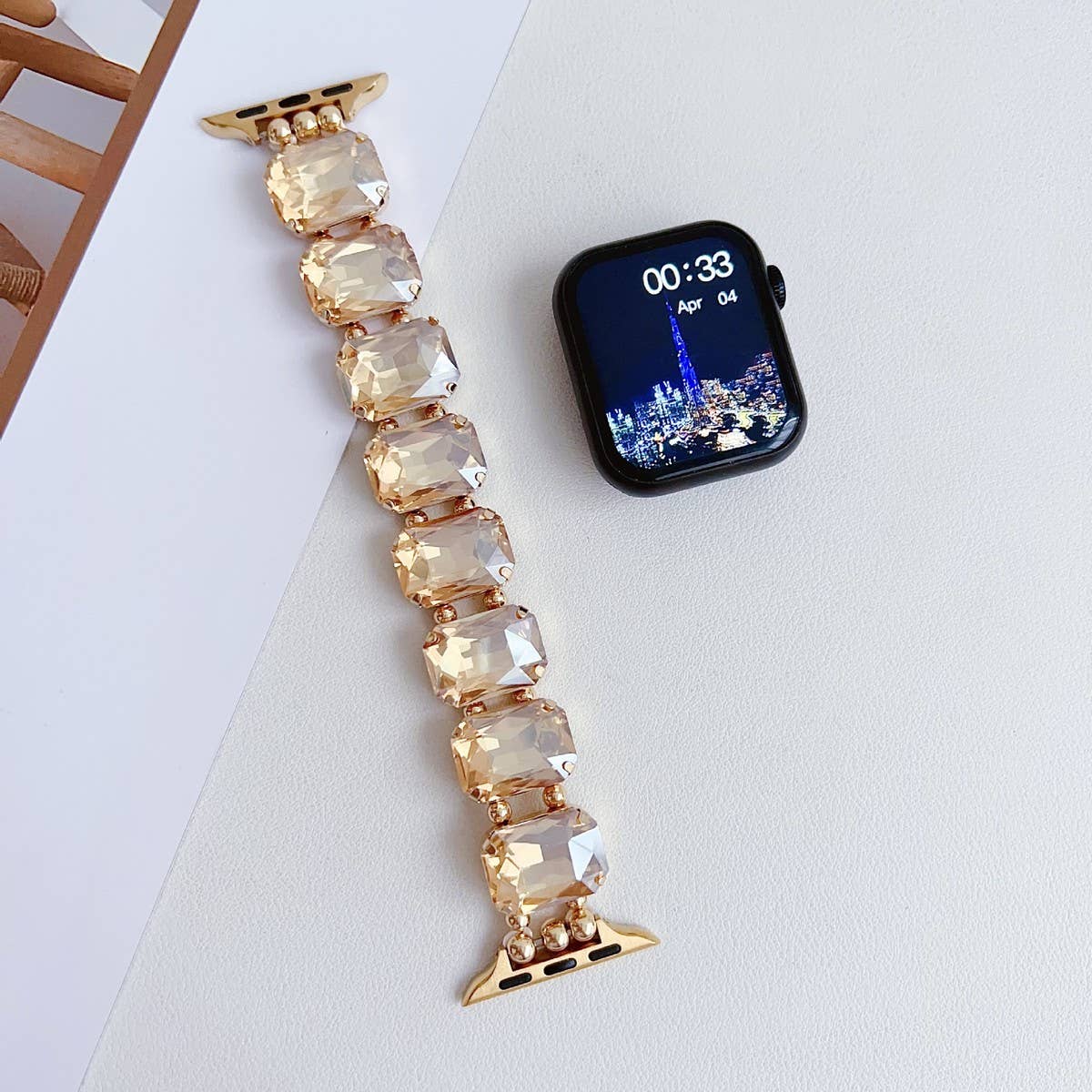 APPLE WATCH 9 RHINESTONE WHITE STONE ELASTIC STRAP_CWASC1561