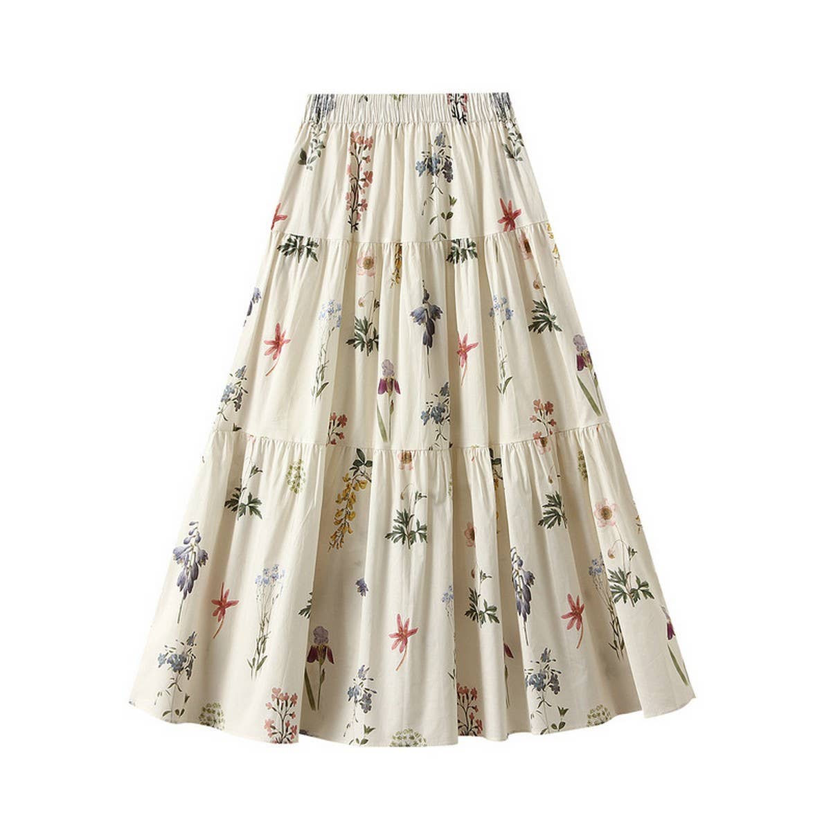 SWEET FLORAL A LINE ELASTIC WAIST MIDI SKIRT_CWBMS0365