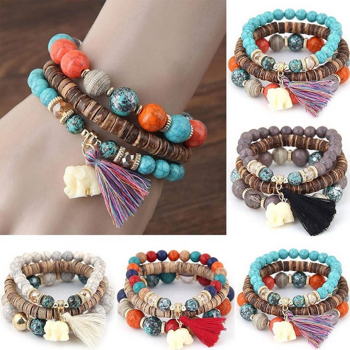 STYLISH ELEPHANT TASSEL MULTI LAYER BRACELET_CWASC0691
