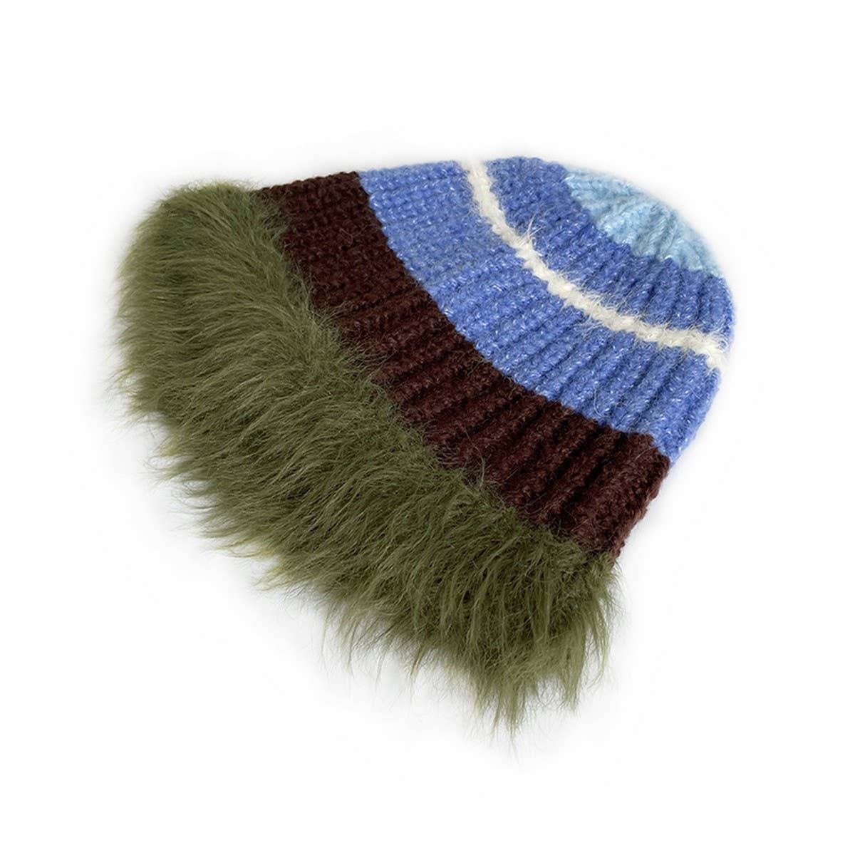 STRIPED COLORBLOCK PLUSH EDGE WOMENS KNITTED HAT_CWAH2062