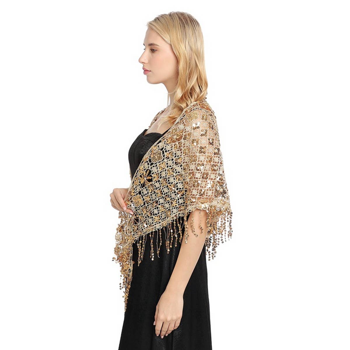 SEQUIN FRINGE TRIANGLE SHAWL BRIDAL PARTY WRAP_CWASC1085