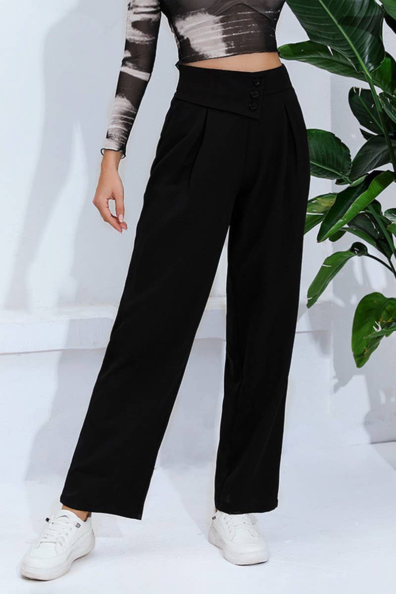 Solid color high-waisted commuter suit pants_cwblp1062