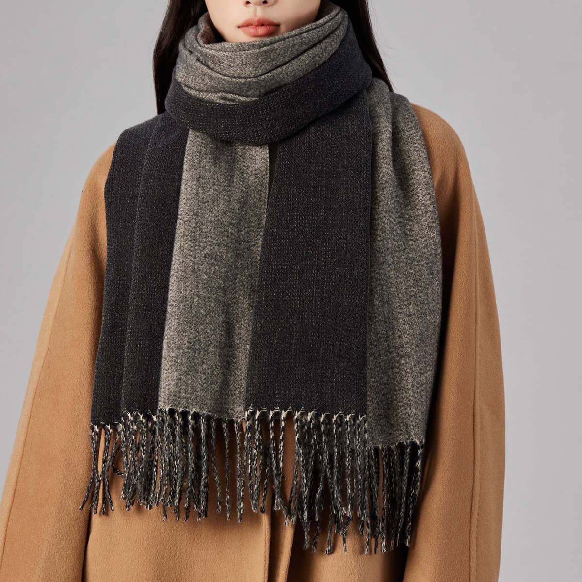 Two-Tone Faux Cashmere Scarf Stylish Warm Fall_Cwasc1103