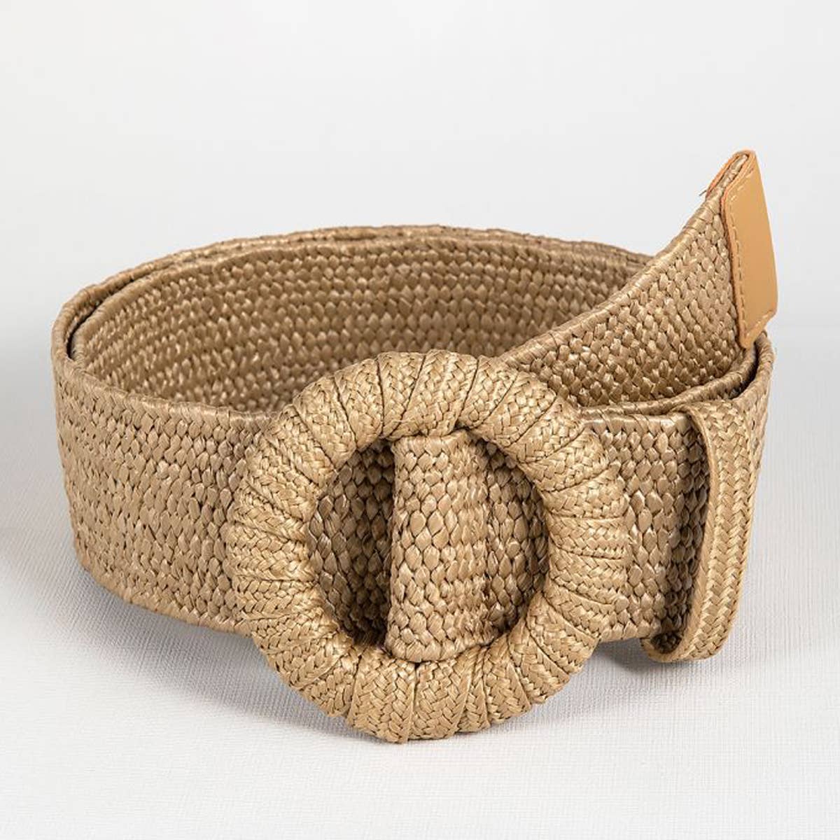 POPULAR ELASTIC ROUND BUCKLE STRAW BELT_CWABE0441