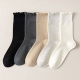 Vertical Stripes Thin Solid Ruffle Crew Socks_Cwms0948