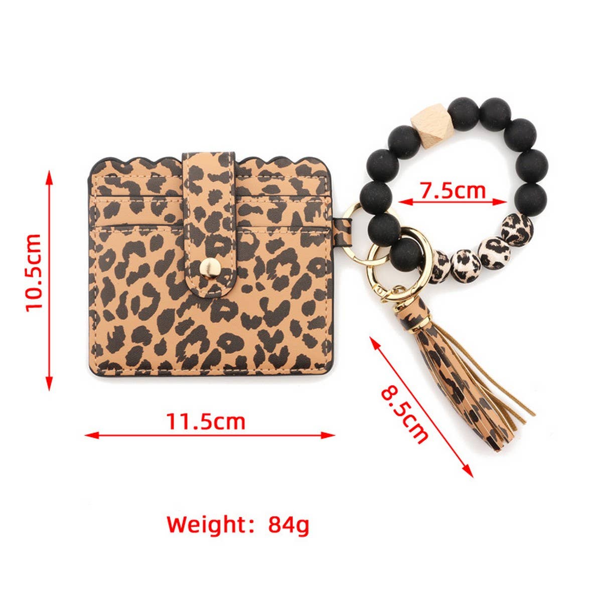 LEOPARD CARD HOLDER WITH SILICONE BEAD KEYCHAIN_CWAB5001