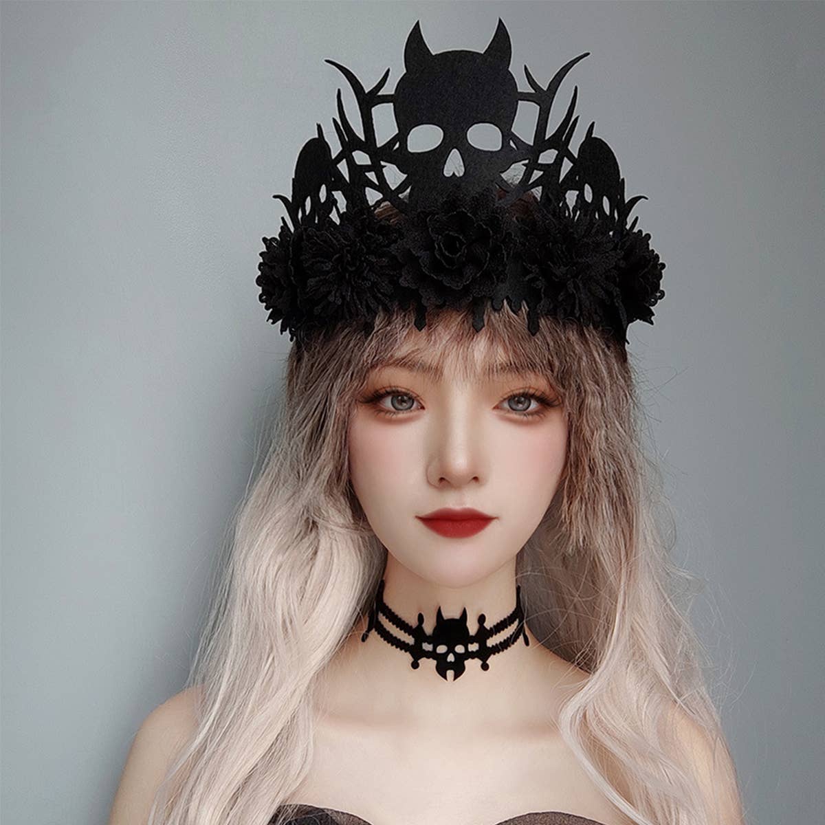 HALLOWEEN WITCH DEMON SKULL FLOWER CROWN_CWMM0140