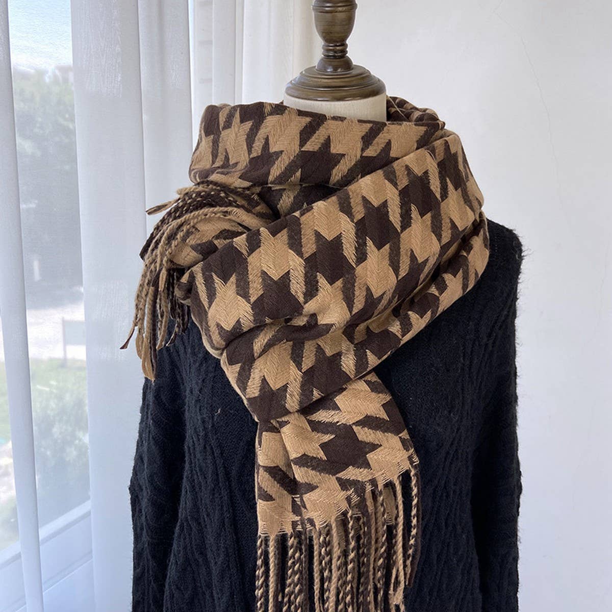 HOUNDSTOOTH TASSEL SCARF THICK WINTER WRAP_CWASC1463
