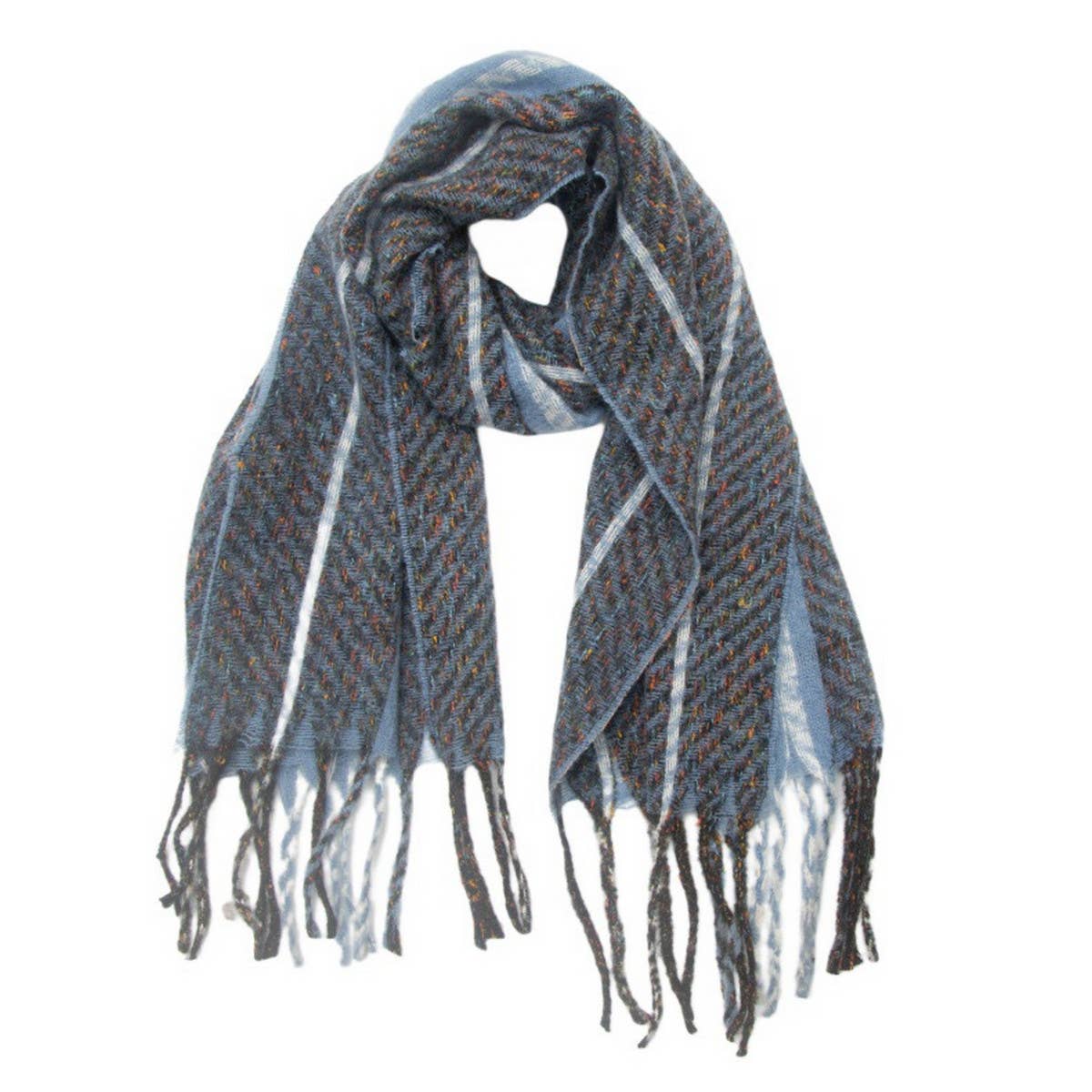 STRIPED FRINGE SCARF WINTER KNITTED SHAWL_CWASC0880