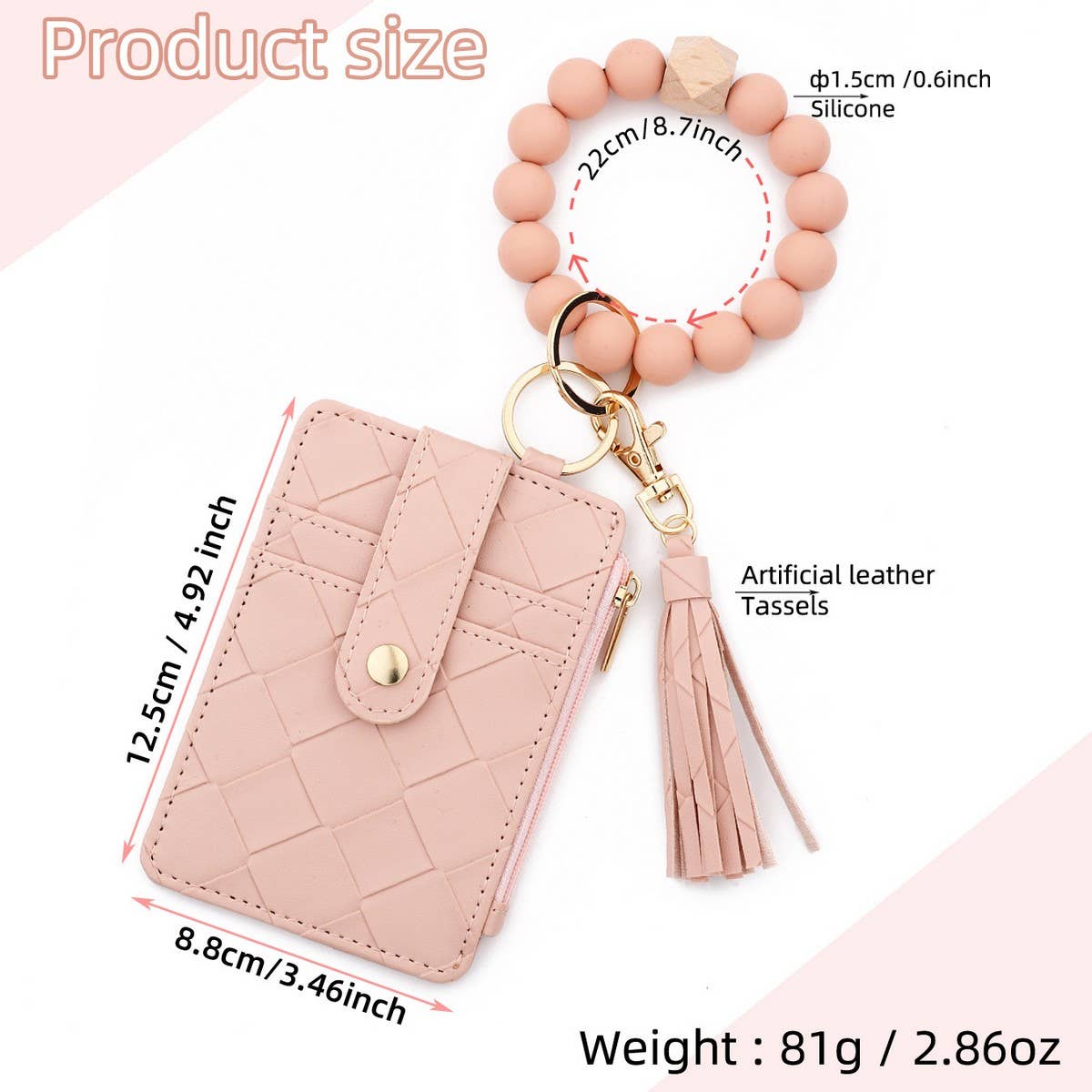 PLAID PU CARD WALLET WITH SILICONE BEAD KEYCHAIN_CWAB4970