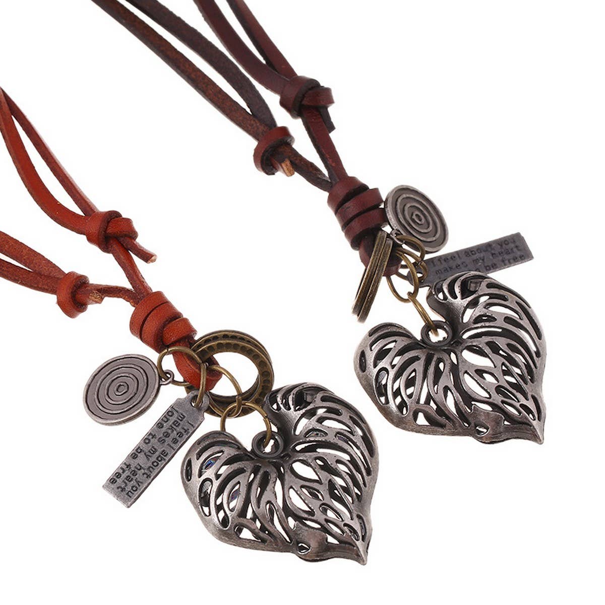 RETRO ART HEART PENDANT COWHIDE NECKLACE_CWMM4602