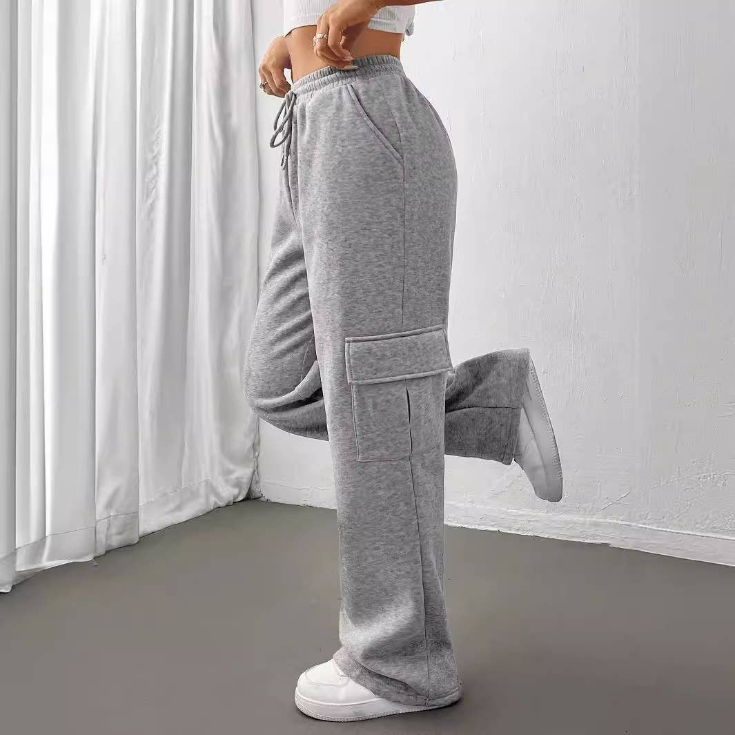 Straight-Leg High-Waisted Solid-Color Sweatpants