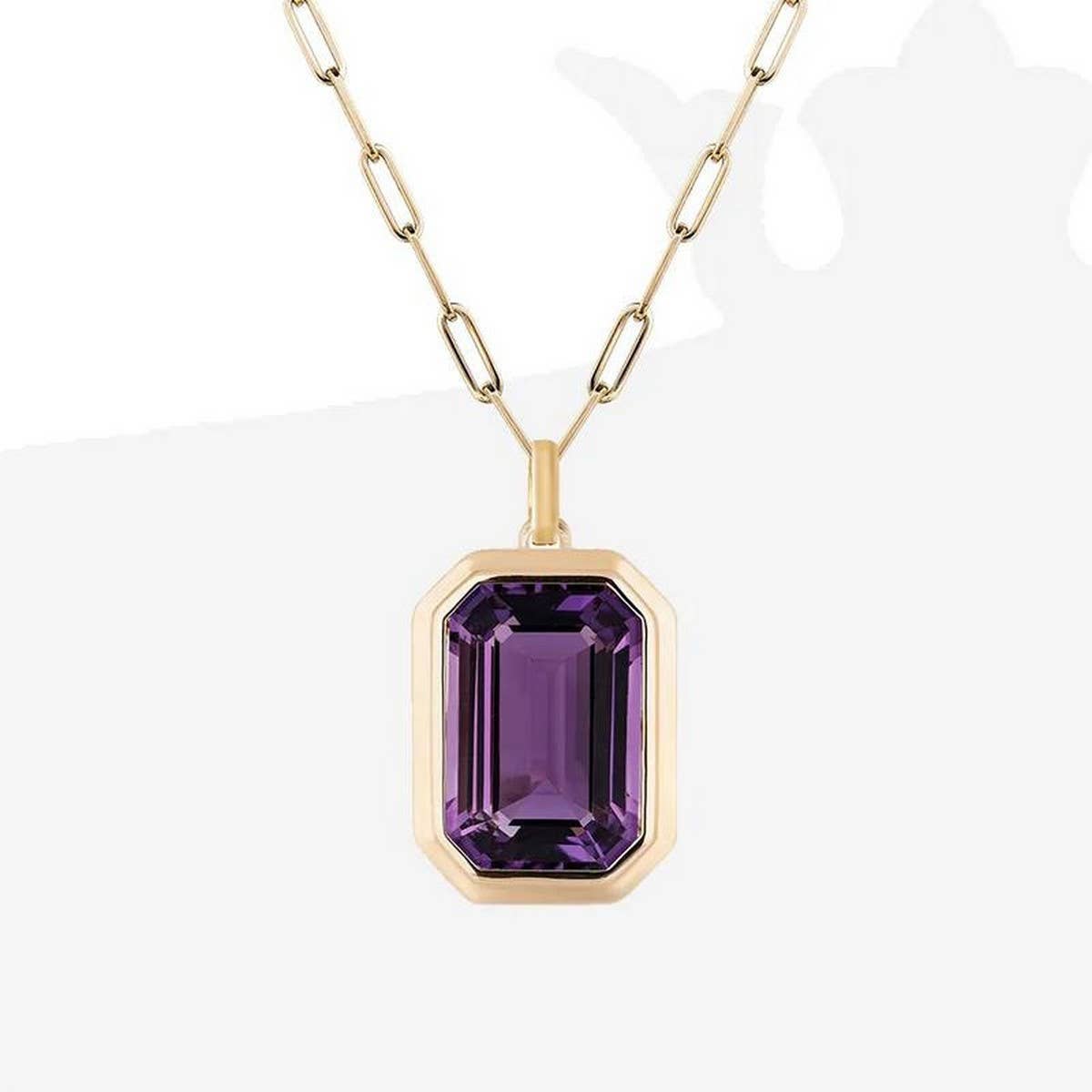 SQUARE ZIRCON PENDANT PAPERCLIP CHAIN NECKLACE_CWMM3845