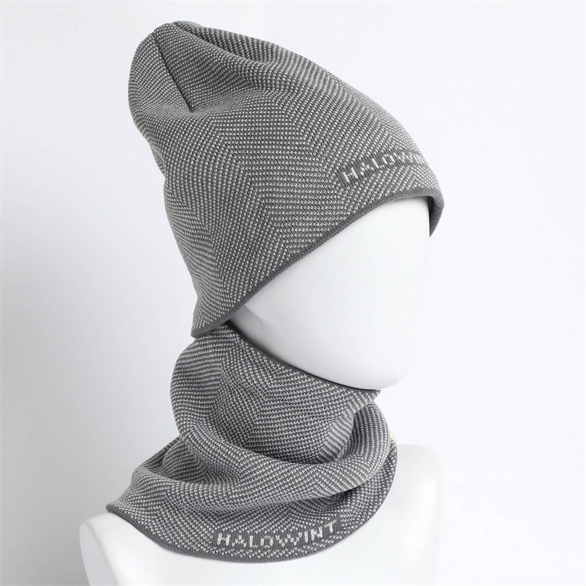 HERRINGBONE HOOD AND SCARF TWO PIECE SET_CWASC1043