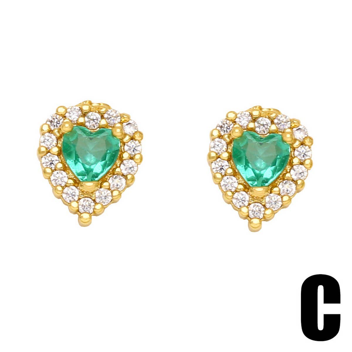 COLORED ZIRCON HEART BOW EARRINGS_CWAJE1007