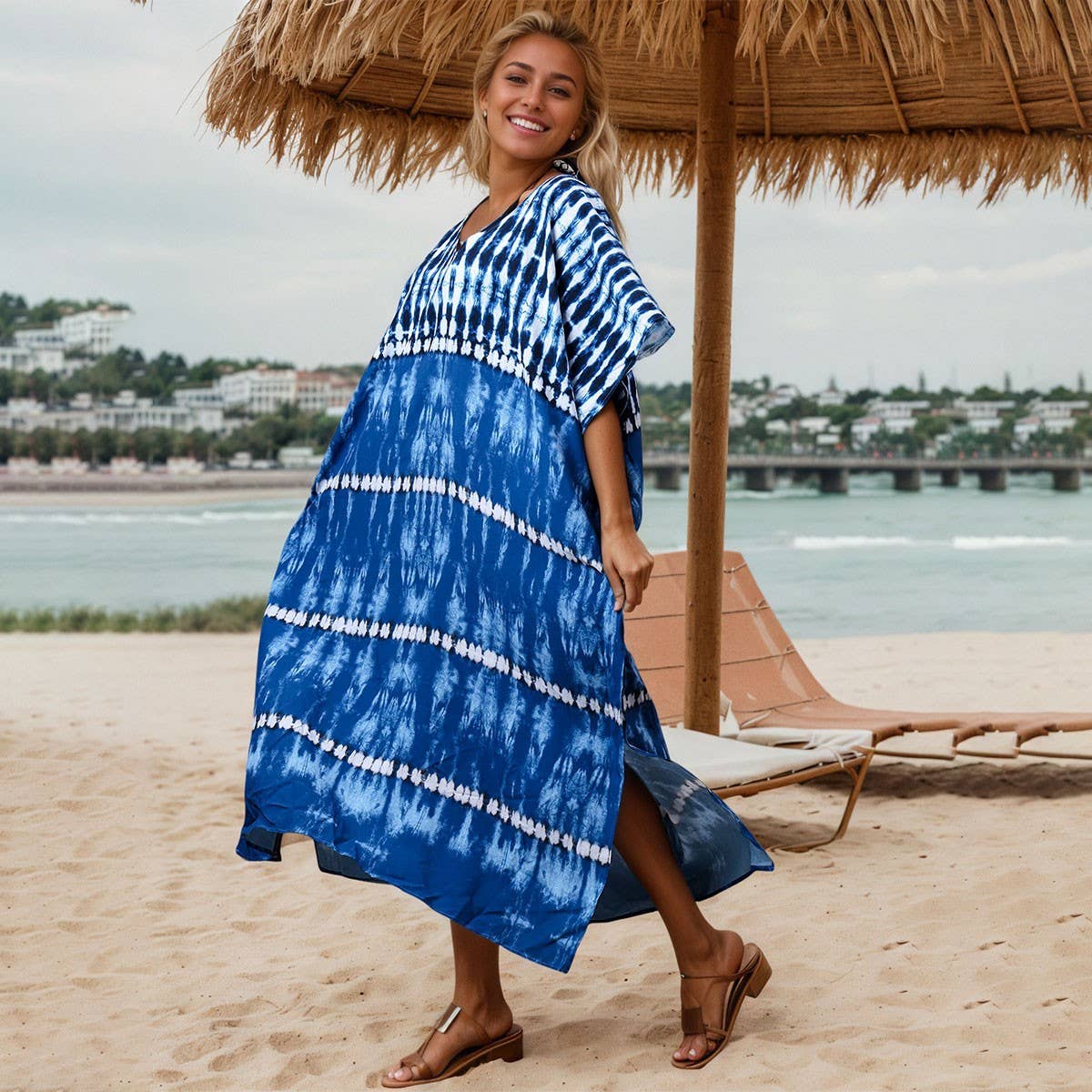 RAYON TIE DYE BEACH KIMONO BIKINI COVER UP_CWMM6155