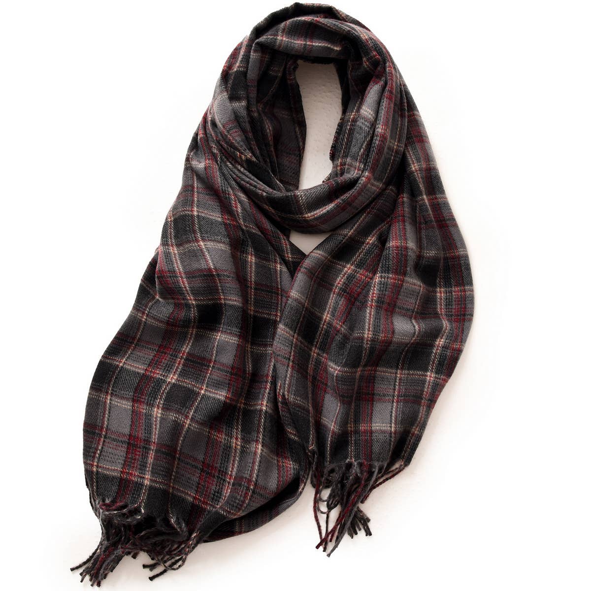 RED PLAID WINTER SCARF THICK WARM SHAWL WRAP_CWASC0175