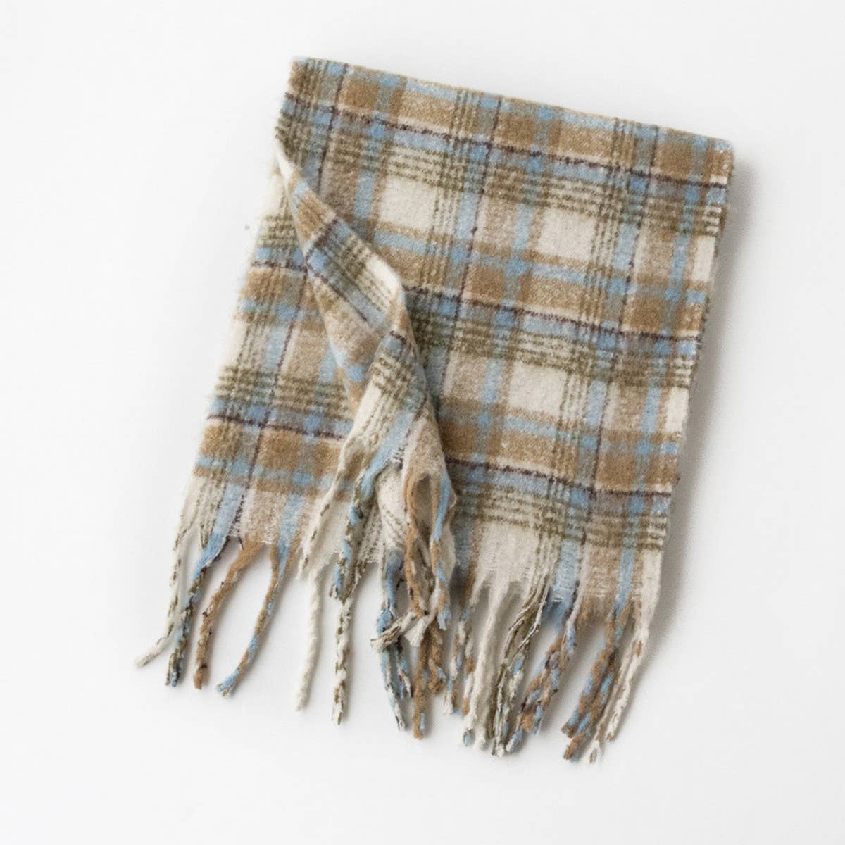 FUZZY PLAID SCARF SOFT TASSEL WRAP FOR WOMEN_CWASC1008