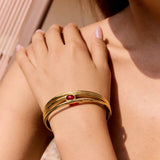 LUXURY 18K GOLD TRIPLE LAYER RED STONE OPEN CUFF_CWAJE4818
