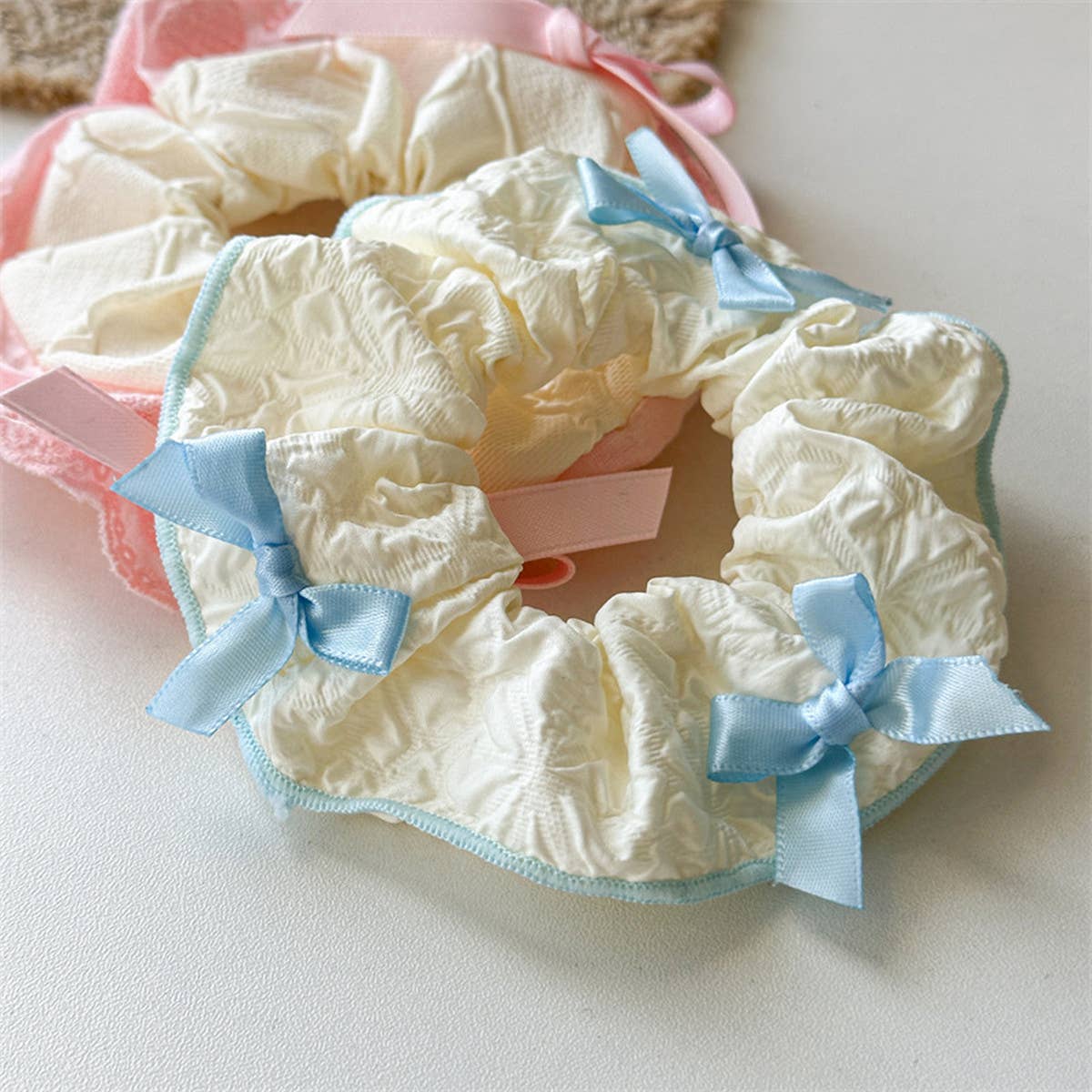 CREAM COLOR HIGH ELASTIC LACE HAIR TIE_CWAHA1351