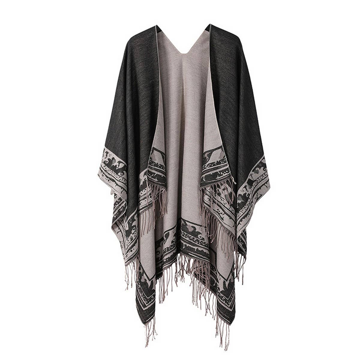 SOLID COLOR DOUBLE SIDED CAPE SHAWL OUTER CAPE_CWASC2134