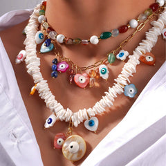 EUROPEAN STYLE BOHEMIAN EVIL EYE BEADED NECKLACE_CWMM7538