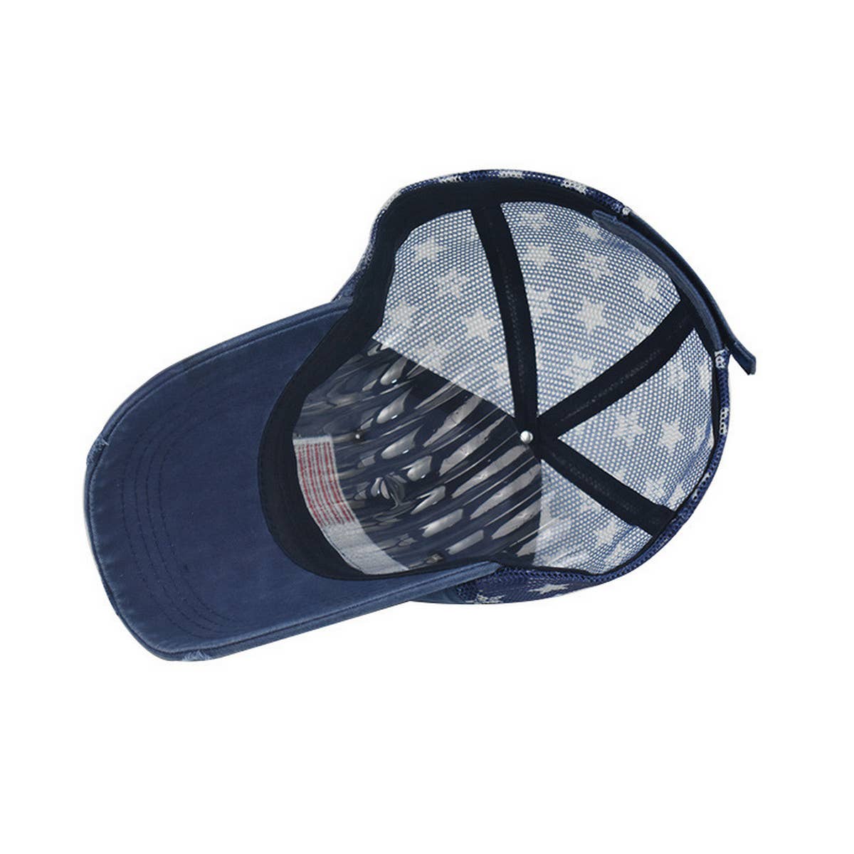 Washed Cotton Distressed Star Us Flag Ponytail Cap Cwah1379