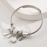 SILVER STEEL BRACELET WITH BOW FLOWER CHARMS_CWMM8613