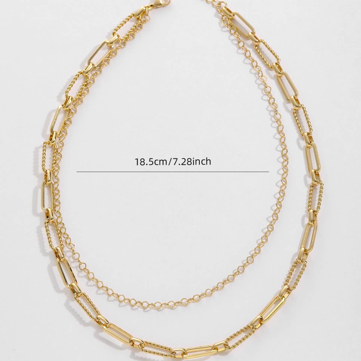 STACKING NECKLACES PAPERCLIP CLASP DOUBLE NECKLACE_CWMM3689