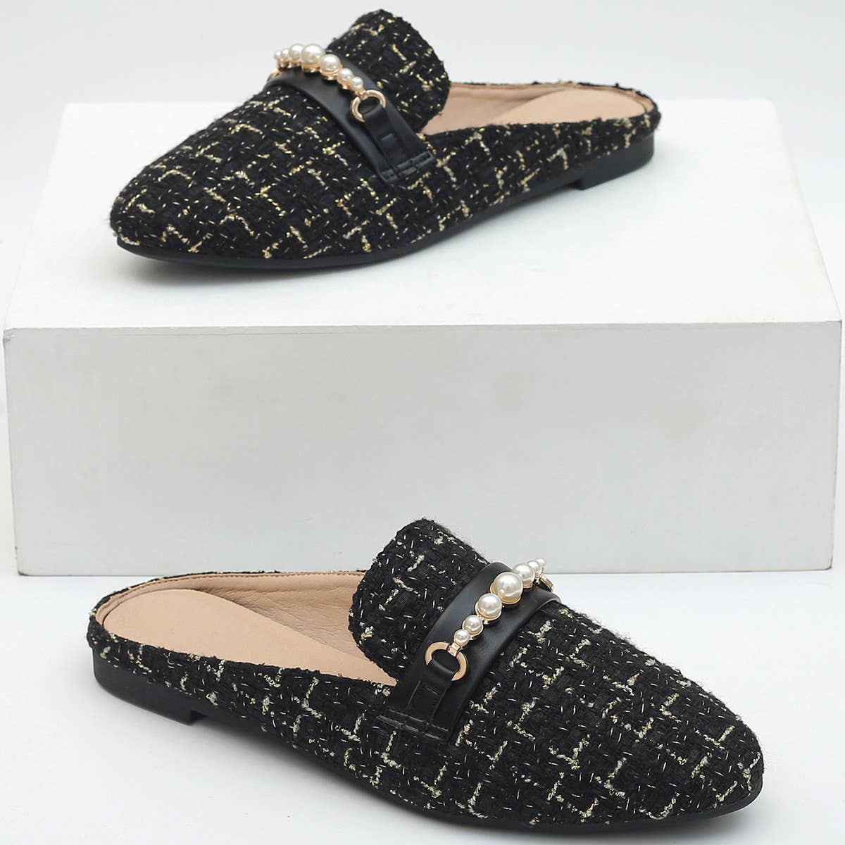 Versatile Outer Wear Striped Flat Bottom Mules