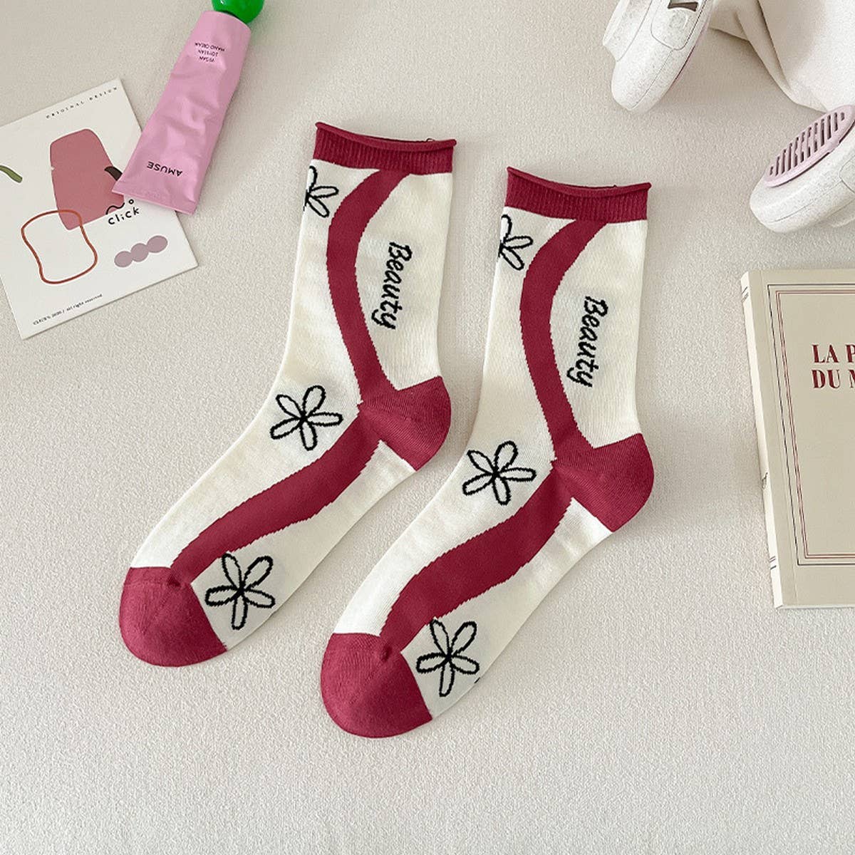 CUTE CARTOON PATTERN PURE COTTON MID CALF SOCKS_CWMS0539