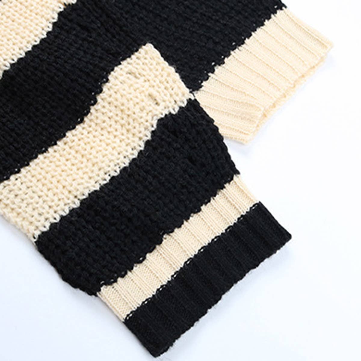 V-Neck Color Matching Knit Striped Cardigan