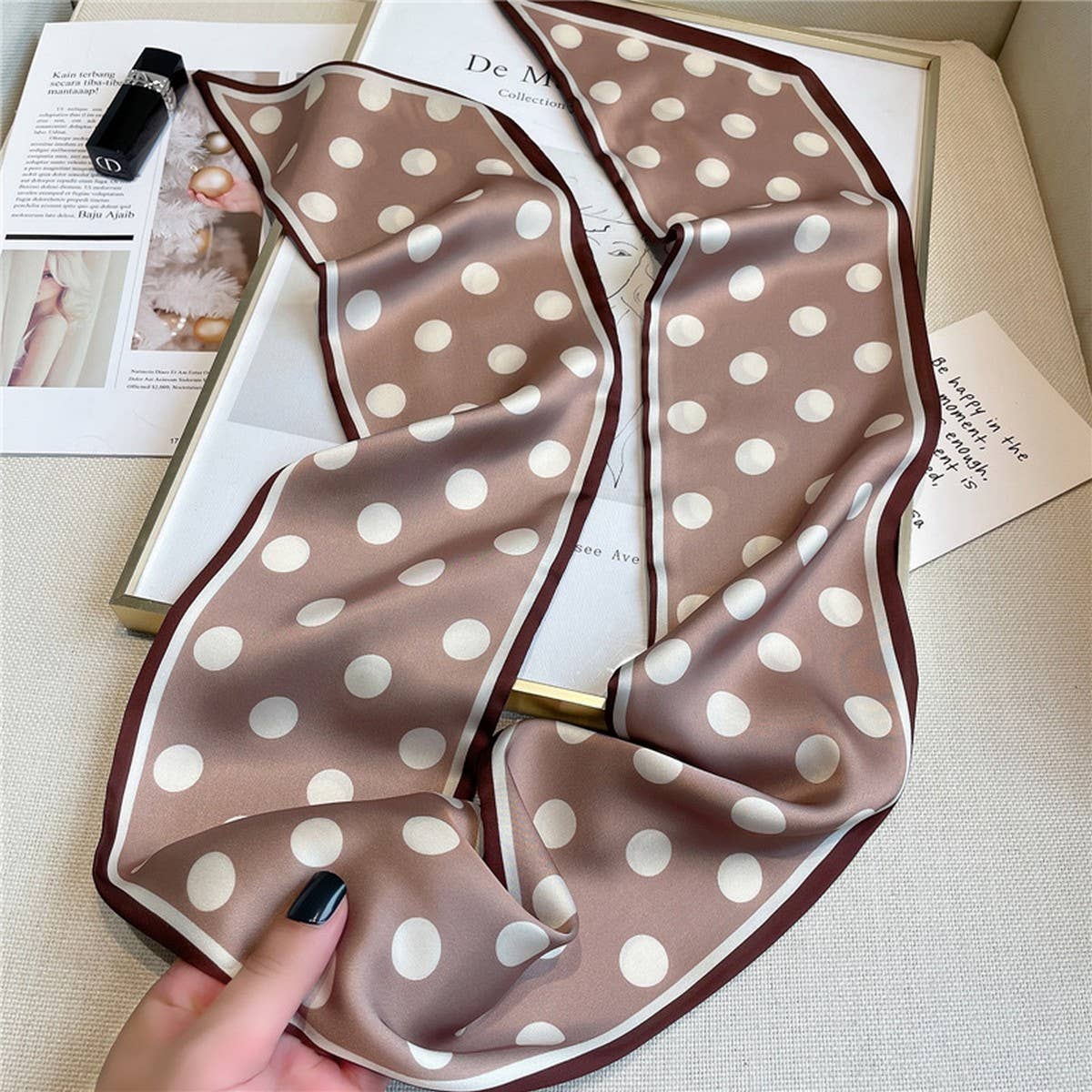 POLKA DOT SIMPLE GEOMETRIC LONG SILK HEAD SCARF_CWASC1519