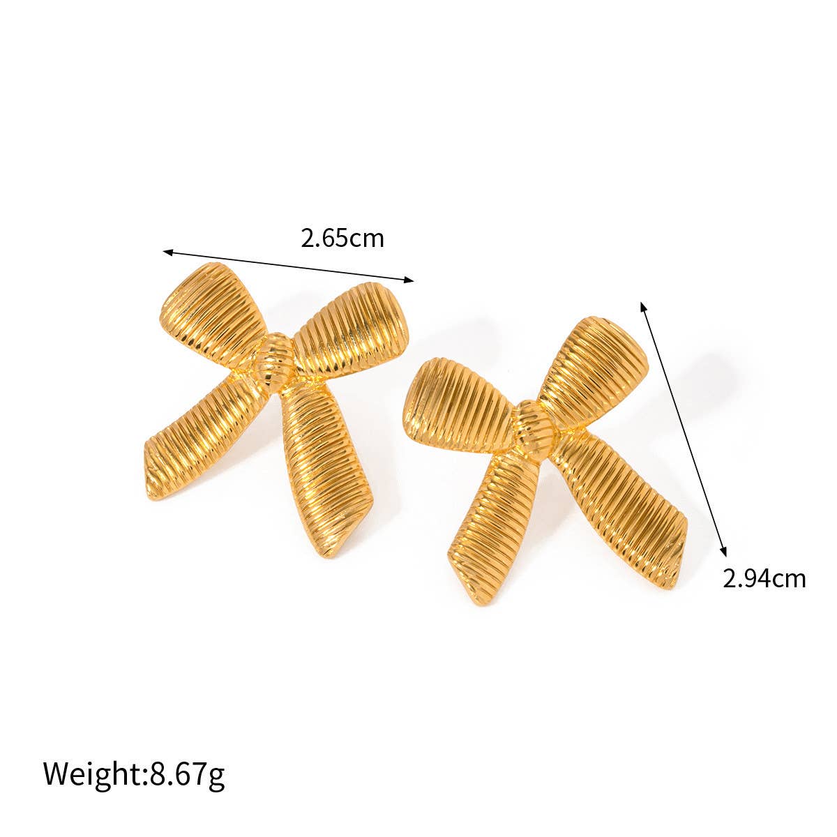 STAINLESS STEEL STRIPED BOW EARRINGS_CWAHA0890