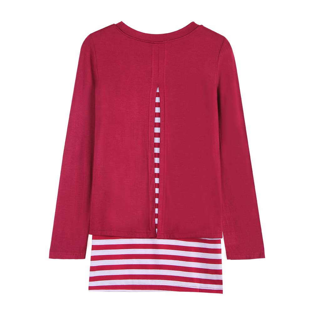 Two Fake Crew-Neck Stretch Striped T-Shirt