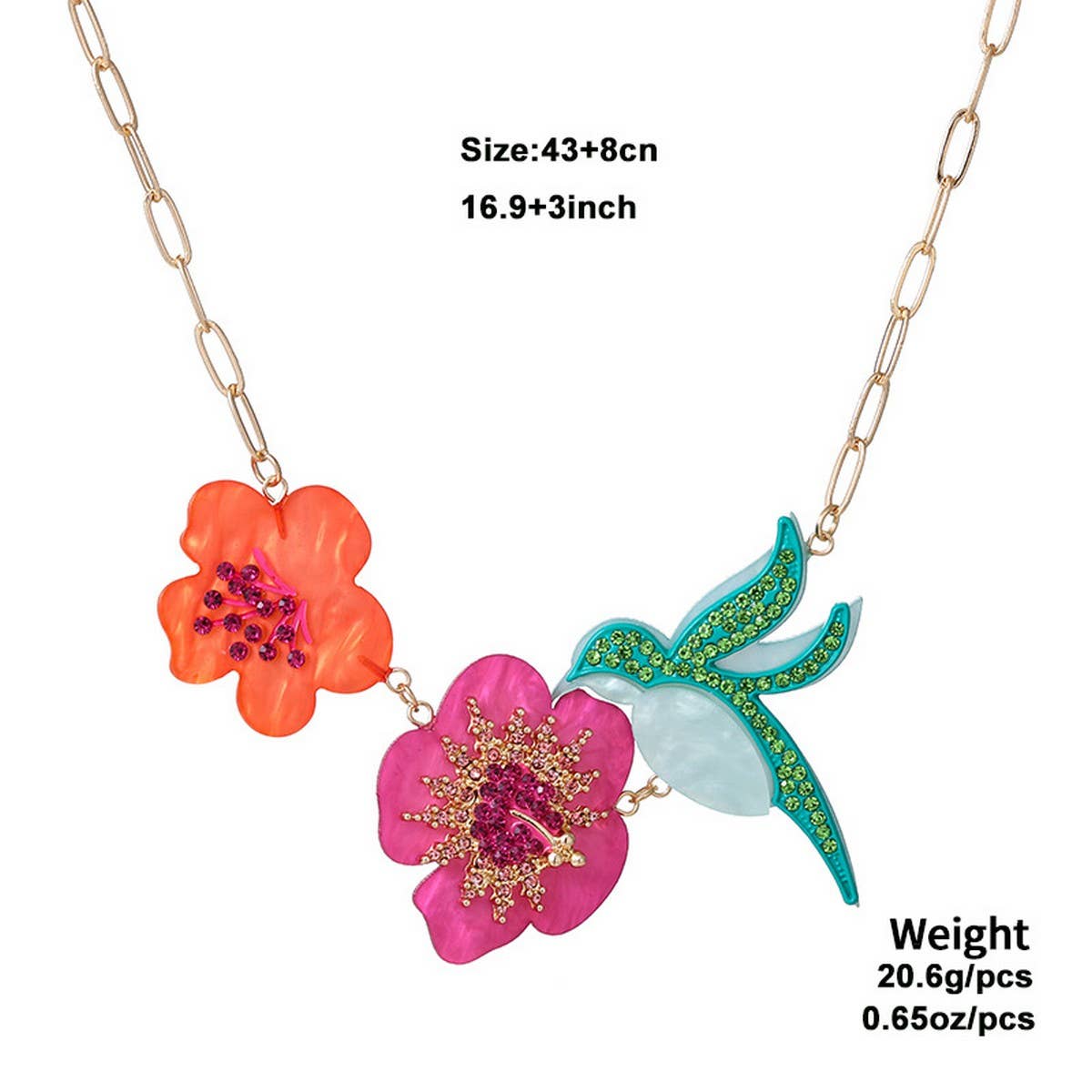 NEW ACRYLIC FLOWER BIRD ALLOY RHINESTONE NECKLACE_CWAJE2945