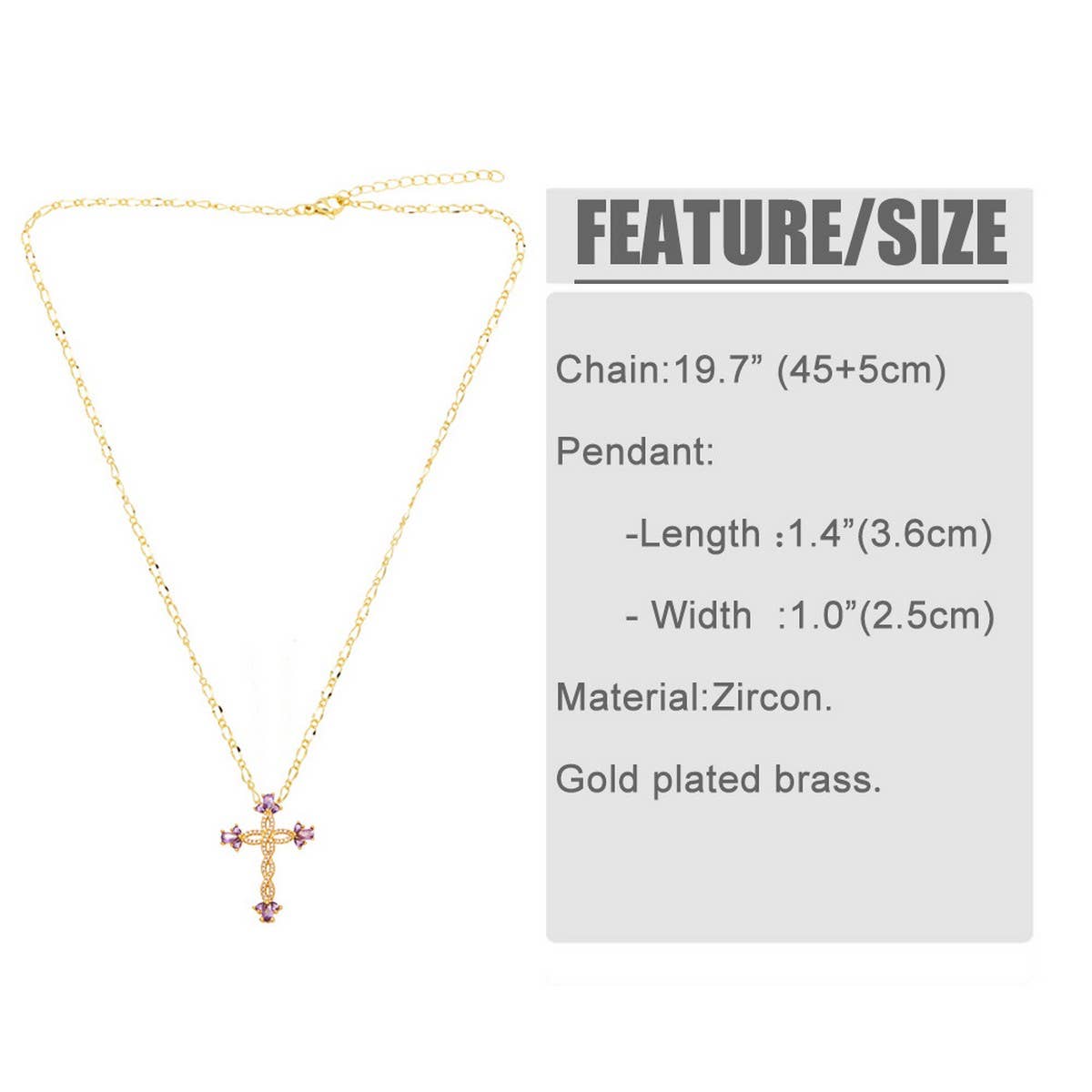 COLORED ZIRCON CROSS PENDANT NECKLACE_CWAJE0910
