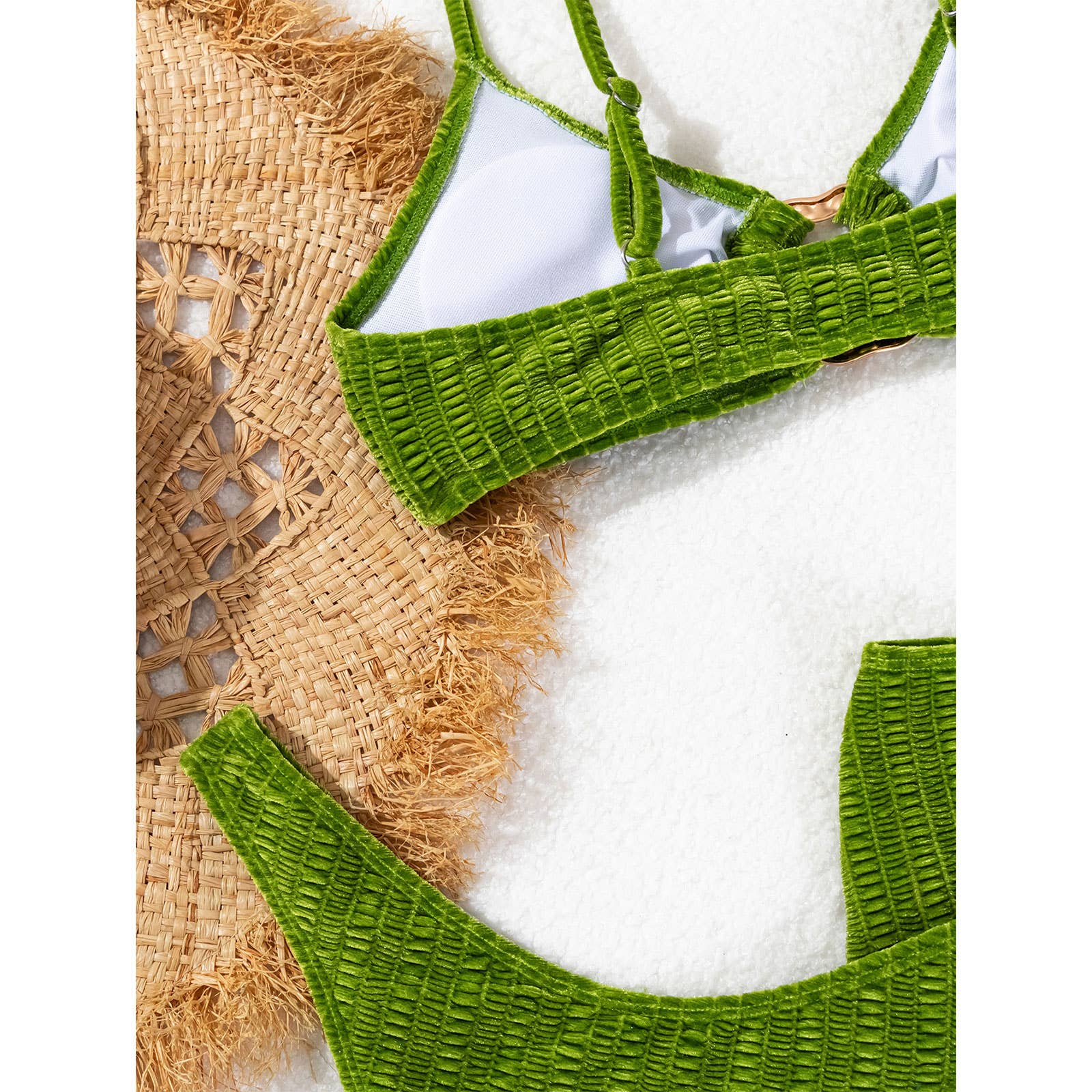 METAL RING BIKINI SET GREEN 3 PIECE SWIMSUIT_CWMW0720