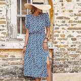 Split-Split Floral Blue Dress