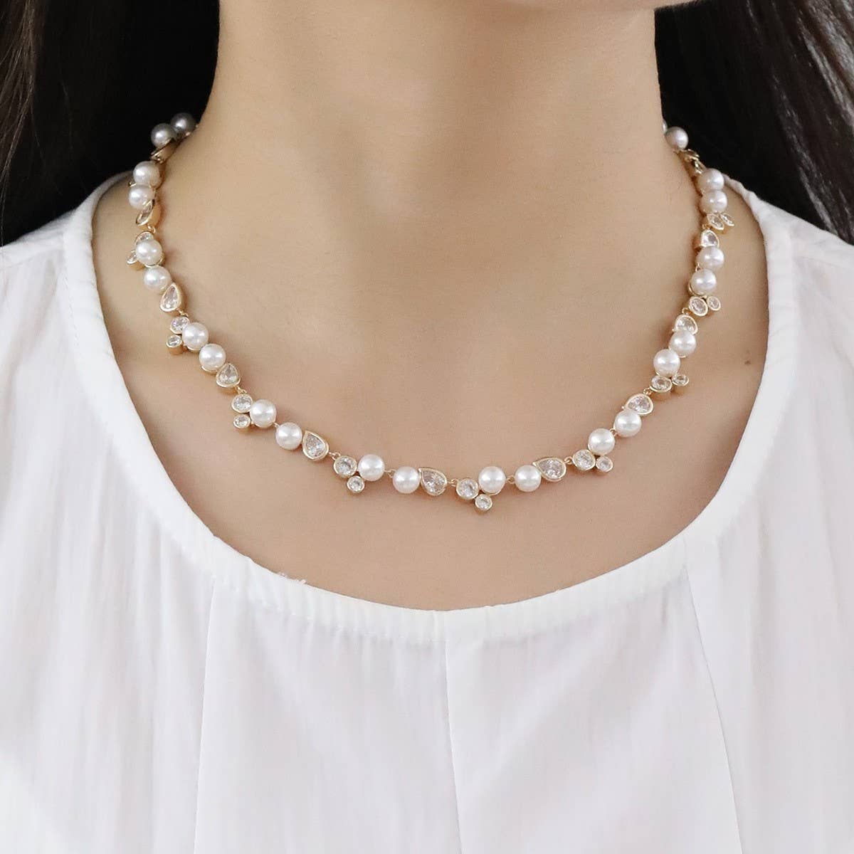 TEMPERAMENT GLASS PEARL NECKLACE EARRINGS SET_CWAJE2821