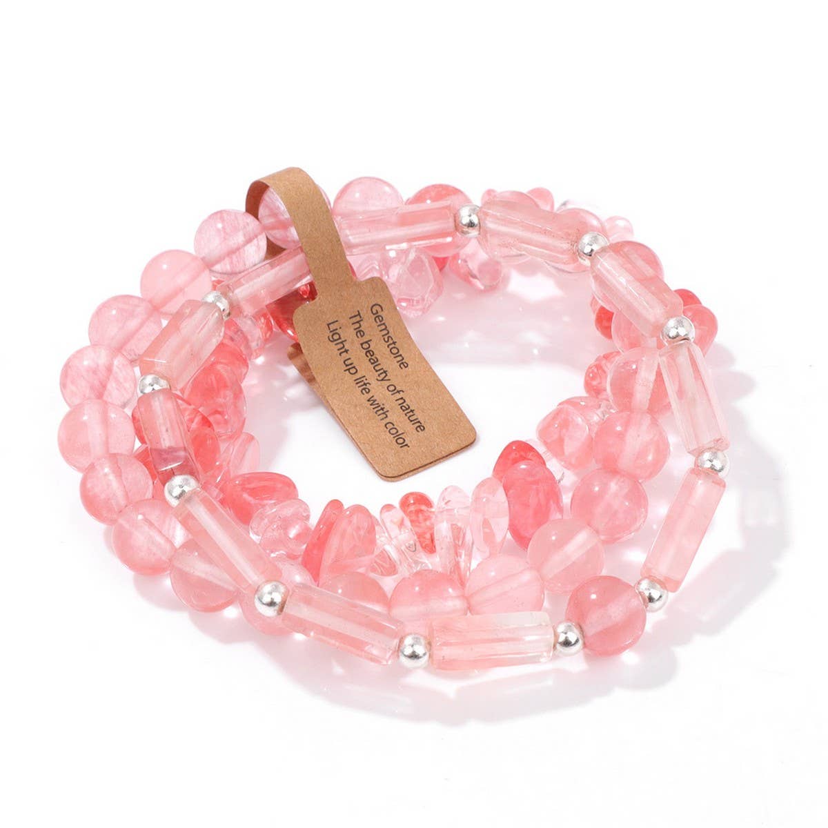 Cwaje3882_Rectangular Stone Beads Three-Piece Bracelet