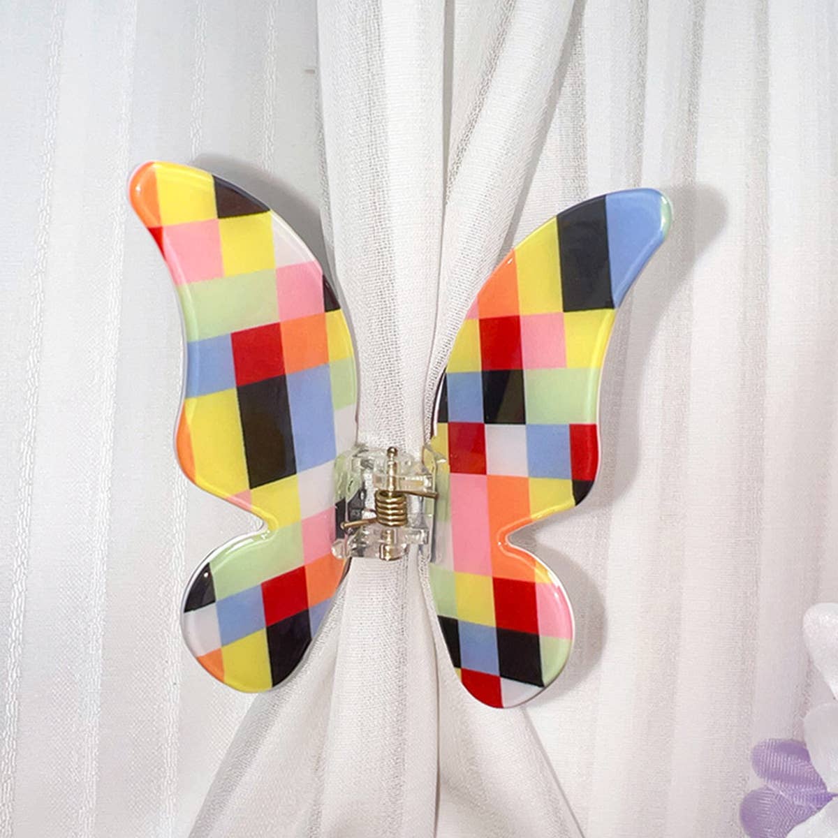 COLORFUL PLAID PVC HAIR CLAW BUTTERFLY COLOR BLOCK_CWAHA1592