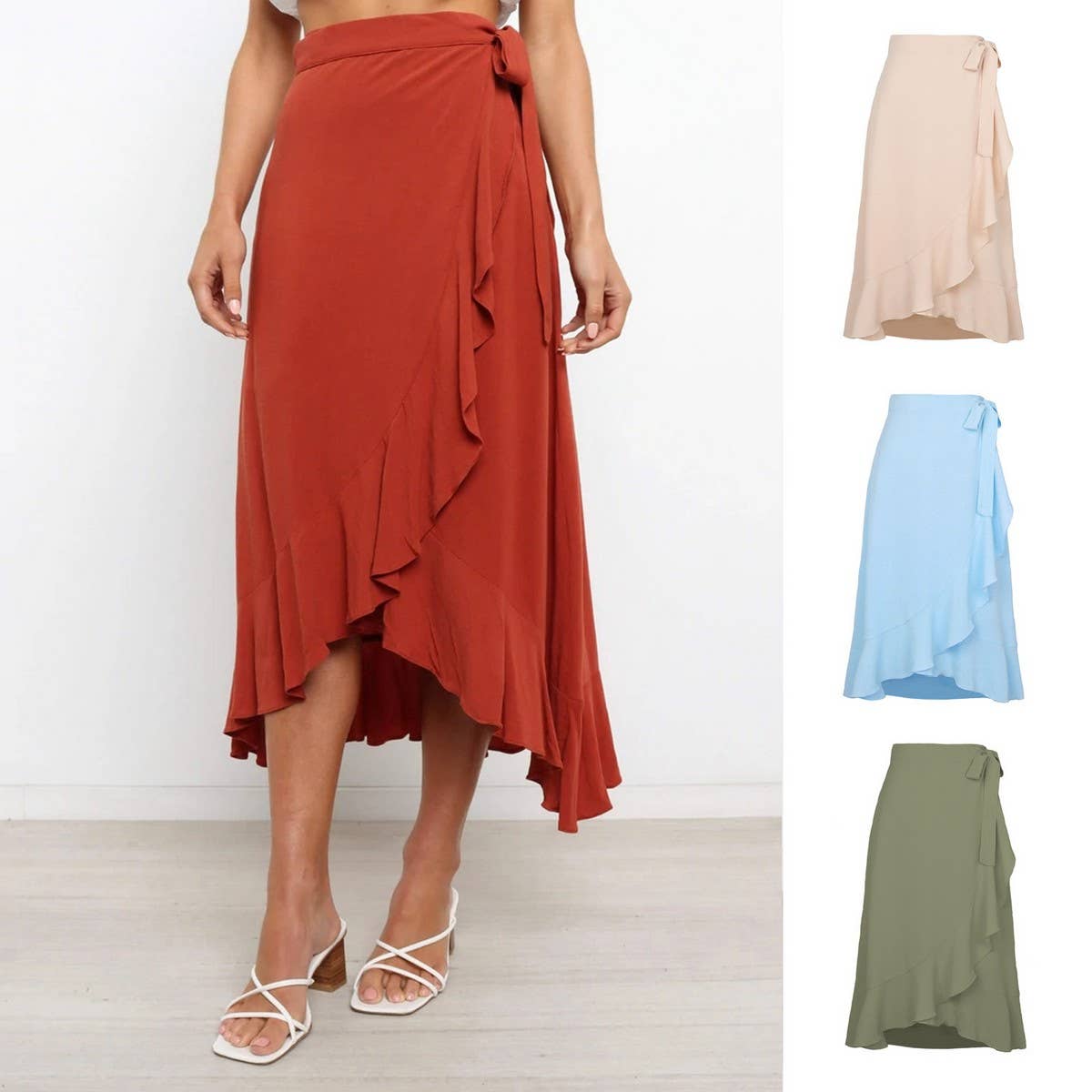 ONE PIECE LACE UP LONG SKIRT SOLID COLOR SKIRT_CWAB4800