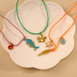 OCEAN STYLE STONE NECKLACE WITH FISH CHARM_CWMM8804