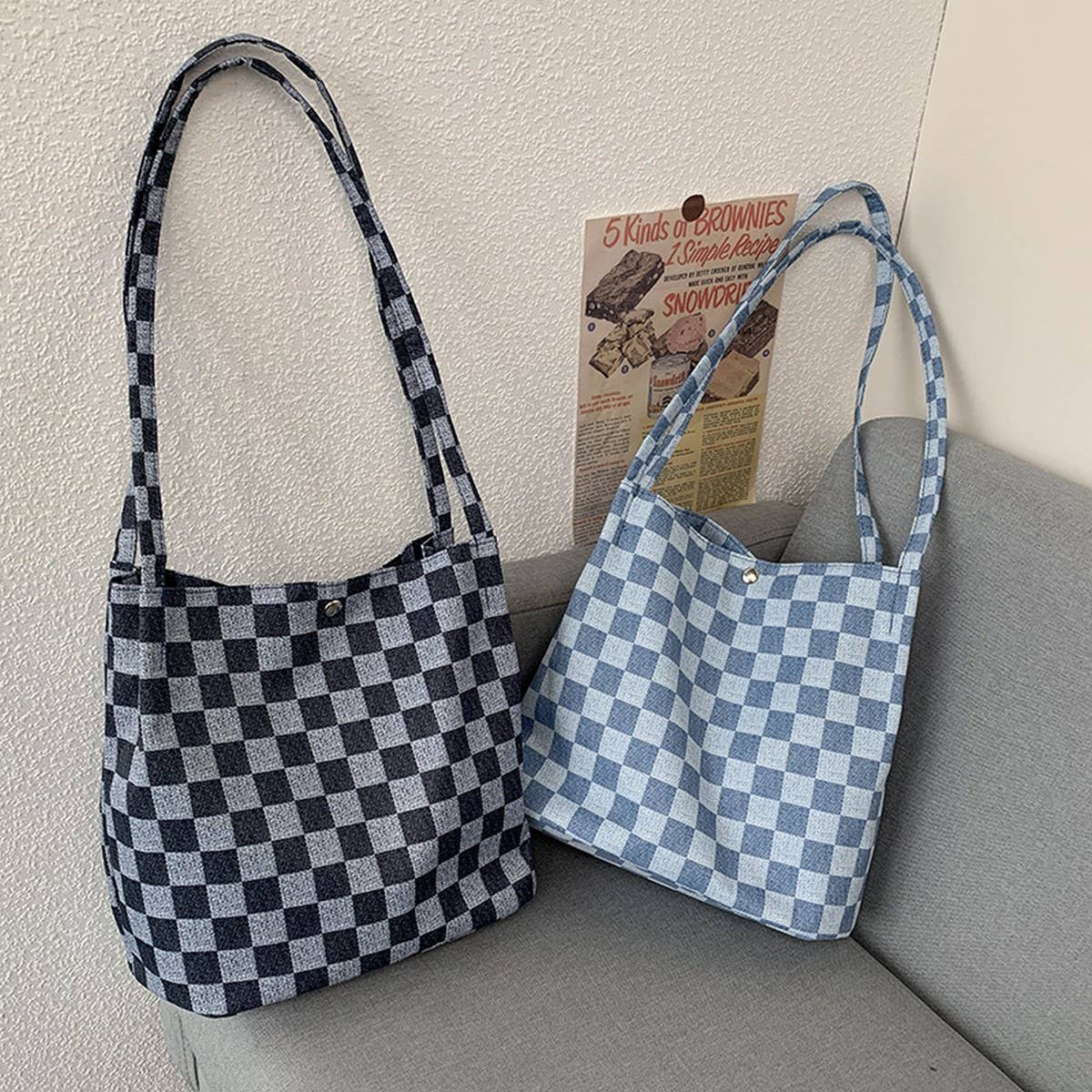 Plaid Simple Commuter Canvas Bag_Cwab2156