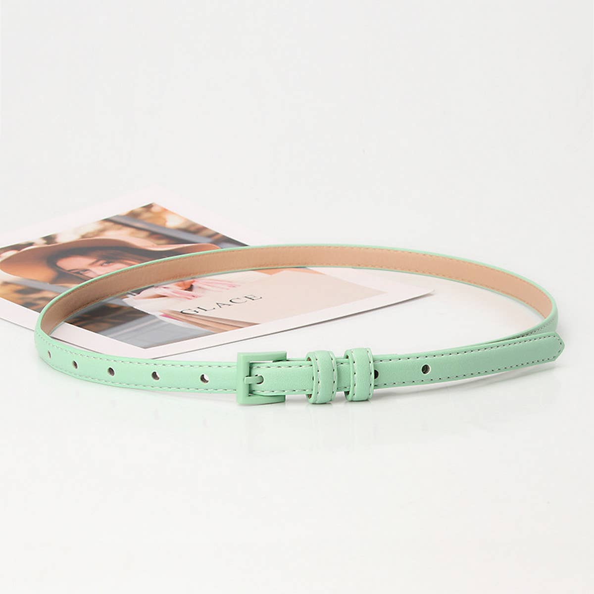 Cwabe0907_Women'S Small Square Buckle Thin Belt