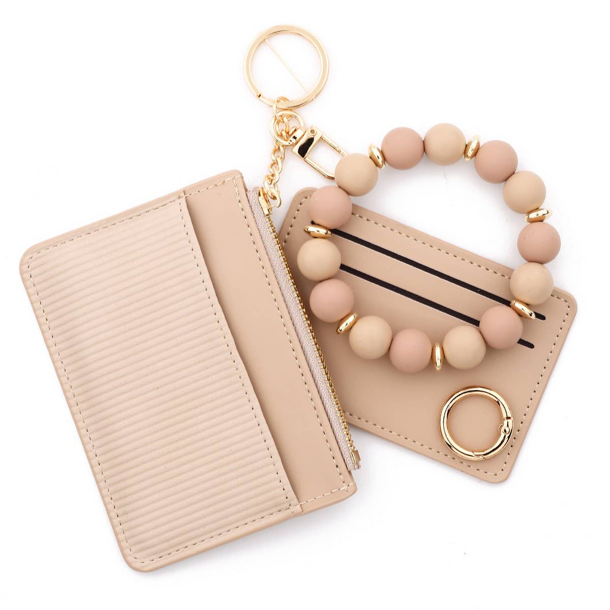 PINK CARD HOLDER WALLET WITH BEADED KEYCHAIN_CWAB4950