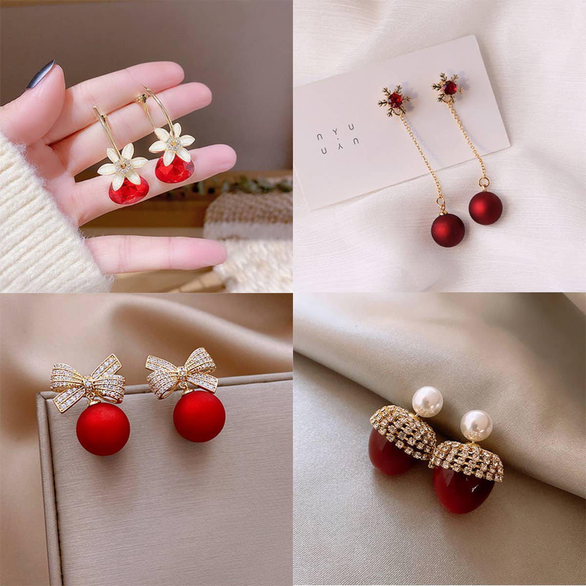 CHRISTMAS BOW RED SERIES EARRINGS_CWAJE2389