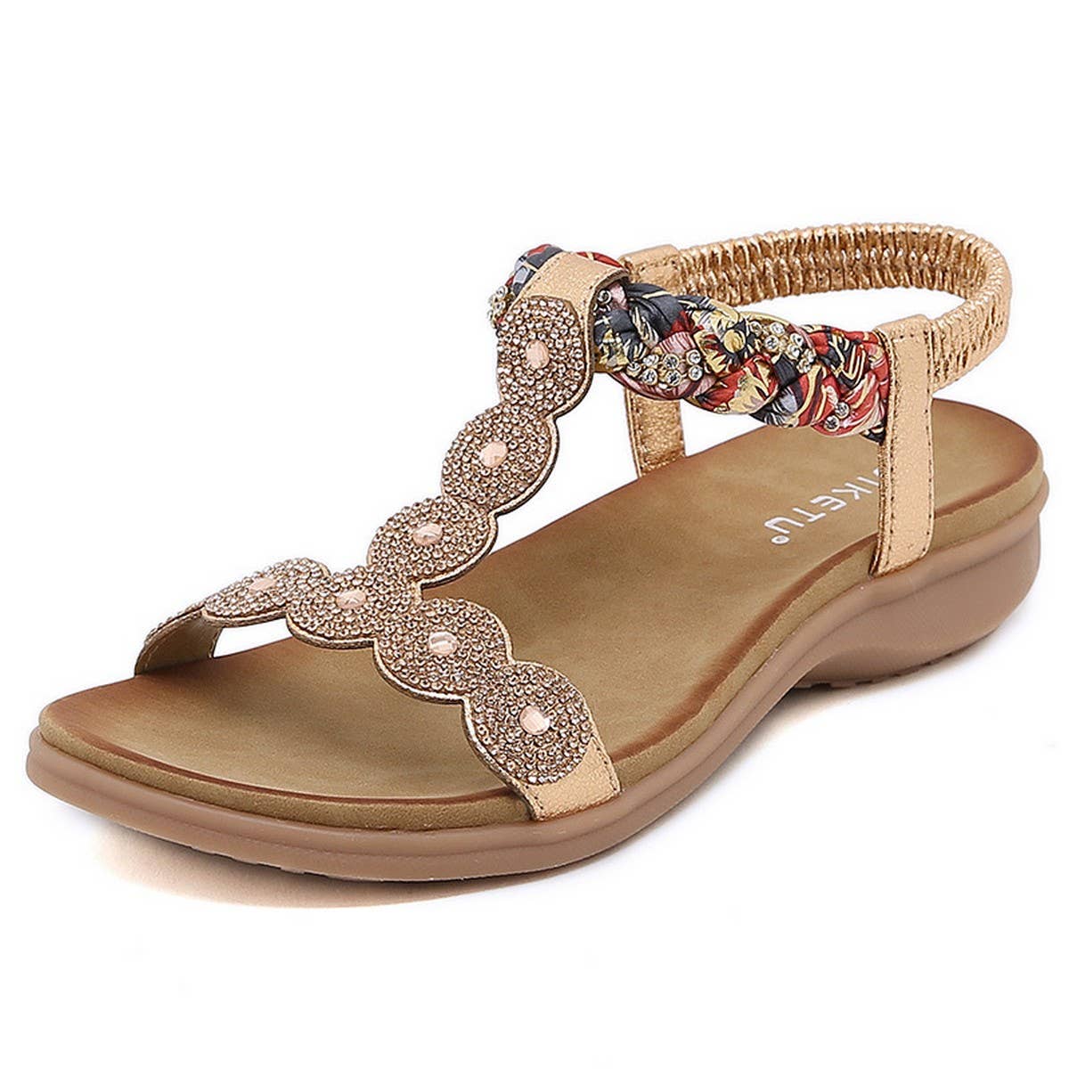 BOHEMIAN RHINESTONE FLAT BOTTOMED BEACH SANDALS_CWSHS0539